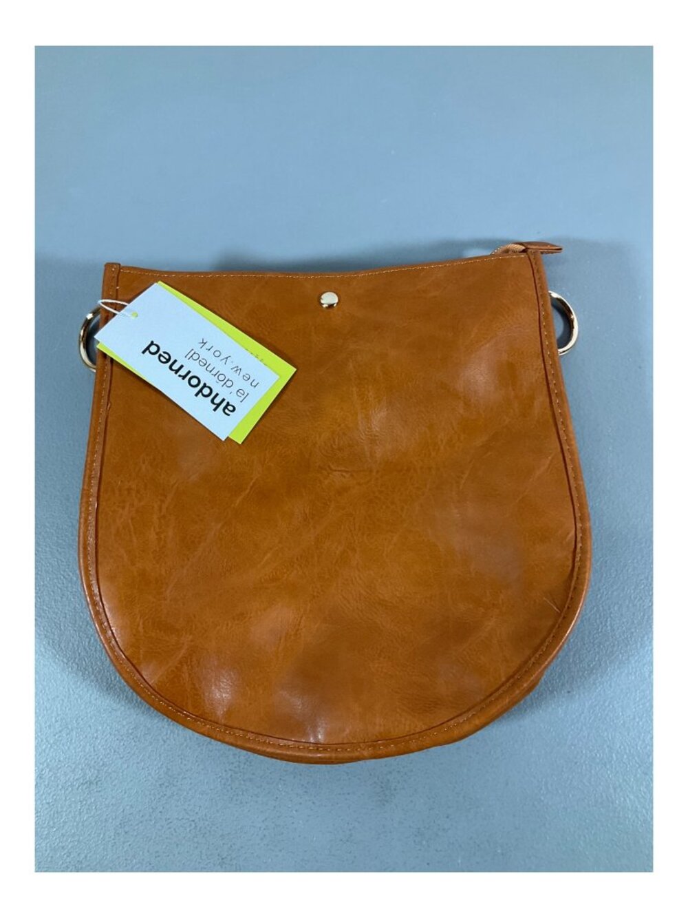 Ahdorned U-Shaped Messenger Bag in Camel with Dual Straps and Bonus Pouch - Faux